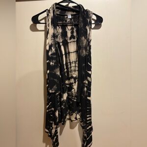 Women's Black & Cream Tie-Dye Open Front Vest